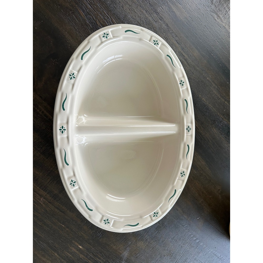 Longaberger HERITAGE GREEN Divided Serving Bowl Dish USA  EUC